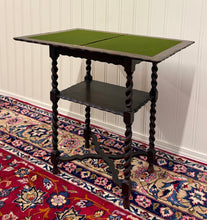 Load image into Gallery viewer, Antique English Flip Top Game Table Barley Twist Side Table Carved Oak c. 1930s