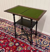 Load image into Gallery viewer, Antique English Flip Top Game Table Barley Twist Side Table Carved Oak c. 1930s