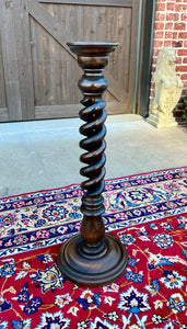 Antique French Pedestal Plant Stand Table Barley Twist OPEN TWIST Dark Oak 36" T