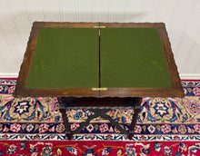 Load image into Gallery viewer, Antique English Flip Top Game Table Barley Twist Side Table Carved Oak c. 1930s
