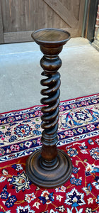 Antique French Pedestal Plant Stand Table Barley Twist OPEN TWIST Dark Oak 36" T