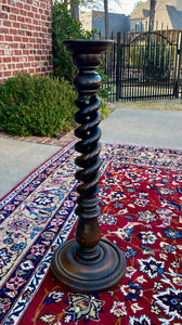 Antique French Pedestal Plant Stand Table Barley Twist OPEN TWIST Dark Oak 36" T