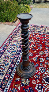 Antique French Pedestal Plant Stand Table Barley Twist OPEN TWIST Dark Oak 36" T