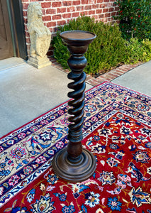 Antique French Pedestal Plant Stand Table Barley Twist OPEN TWIST Dark Oak 36" T