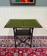 Load image into Gallery viewer, Antique English Flip Top Game Table Barley Twist Side Table Carved Oak c. 1930s
