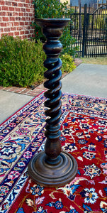 Antique French Pedestal Plant Stand Table Barley Twist OPEN TWIST Dark Oak 36" T