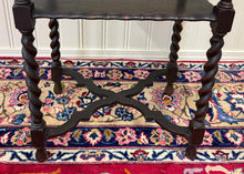Load image into Gallery viewer, Antique English Flip Top Game Table Barley Twist Side Table Carved Oak c. 1930s