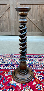 Antique French Pedestal Plant Stand Table Barley Twist OPEN TWIST Dark Oak 36" T