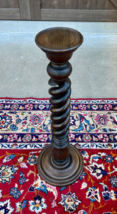 Antique French Pedestal Plant Stand Table Barley Twist OPEN TWIST Dark Oak 36" T