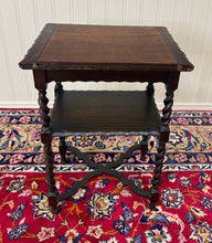 Load image into Gallery viewer, Antique English Flip Top Game Table Barley Twist Side Table Carved Oak c. 1930s