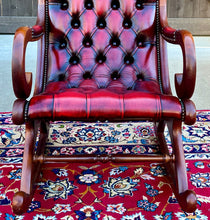 Load image into Gallery viewer, Vintage English Chesterfield Leather Tufted Rocking Chair Oak Red Mid Century