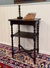 Load image into Gallery viewer, Antique English Flip Top Game Table Barley Twist Side Table Carved Oak c. 1930s
