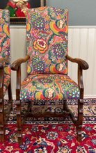 Load image into Gallery viewer, Antique Pair of Catalan Style Carved Oak Recently Upholstered Armchairs c. 1920s