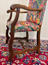Load image into Gallery viewer, Antique Pair of Catalan Style Carved Oak Recently Upholstered Armchairs c. 1920s