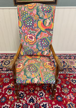 Load image into Gallery viewer, Antique Pair of Catalan Style Carved Oak Recently Upholstered Armchairs c. 1920s