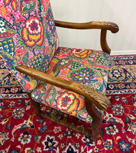 Load image into Gallery viewer, Antique Pair of Catalan Style Carved Oak Recently Upholstered Armchairs c. 1920s