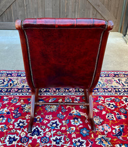 Vintage English Chesterfield Leather Tufted Rocking Chair Oak Red Mid Century