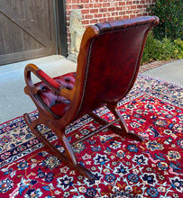 Load image into Gallery viewer, Vintage English Chesterfield Leather Tufted Rocking Chair Oak Red Mid Century