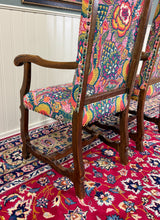 Load image into Gallery viewer, Antique Pair of Catalan Style Carved Oak Recently Upholstered Armchairs c. 1920s