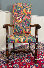 Load image into Gallery viewer, Antique Pair of Catalan Style Carved Oak Recently Upholstered Armchairs c. 1920s
