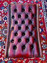 Load image into Gallery viewer, Vintage English Chesterfield Foot Stool Leather Small Bench Tufted Red Oxblood