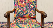 Load image into Gallery viewer, Antique Pair of Catalan Style Carved Oak Recently Upholstered Armchairs c. 1920s