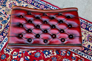 Vintage English Chesterfield Foot Stool Leather Small Bench Tufted Red Oxblood