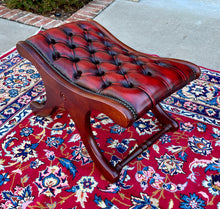 Load image into Gallery viewer, Vintage English Chesterfield Foot Stool Leather Small Bench Tufted Red Oxblood