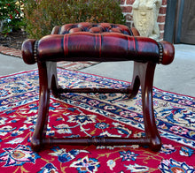 Load image into Gallery viewer, Vintage English Chesterfield Foot Stool Leather Small Bench Tufted Red Oxblood
