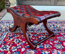 Load image into Gallery viewer, Vintage English Chesterfield Foot Stool Leather Small Bench Tufted Red Oxblood