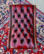 Load image into Gallery viewer, Vintage English Chesterfield Foot Stool Leather Small Bench Tufted Red Oxblood