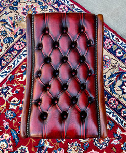 Vintage English Chesterfield Foot Stool Leather Small Bench Tufted Red Oxblood