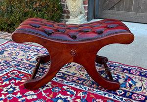 Vintage English Chesterfield Foot Stool Leather Small Bench Tufted Red Oxblood