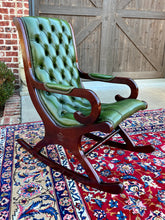 Load image into Gallery viewer, Vintage English Chesterfield Leather Tufted Rocking Chair Oak Green Mid Century