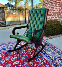 Load image into Gallery viewer, Vintage English Chesterfield Leather Tufted Rocking Chair Oak Green Mid Century
