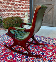 Load image into Gallery viewer, Vintage English Chesterfield Leather Tufted Rocking Chair Oak Green Mid Century