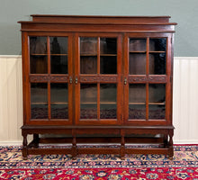 Load image into Gallery viewer, Antique English Jacobean Bookcase Bookshelf Cabinet Wavy 3 Door Glass Mahogany