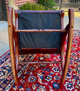 Vintage English Chesterfield Leather Tufted Rocking Chair Oak Red Mid Century