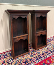 Load image into Gallery viewer, Antique English Pair Bookcases Plate Racks Wall Shelves Hanging Wall Oak 1920-30