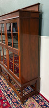 Load image into Gallery viewer, Antique English Jacobean Bookcase Bookshelf Cabinet Wavy 3 Door Glass Mahogany