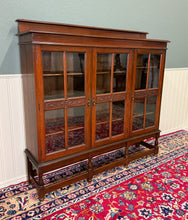 Load image into Gallery viewer, Antique English Jacobean Bookcase Bookshelf Cabinet Wavy 3 Door Glass Mahogany