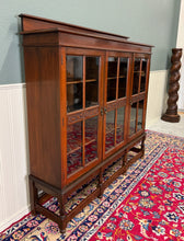 Load image into Gallery viewer, Antique English Jacobean Bookcase Bookshelf Cabinet Wavy 3 Door Glass Mahogany