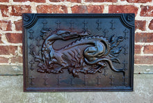 Load image into Gallery viewer, Antique French Cast Iron Fire Back &quot;The Salamander of Francois&quot; Fireplace Hearth