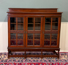 Load image into Gallery viewer, Antique English Jacobean Bookcase Bookshelf Cabinet Wavy 3 Door Glass Mahogany