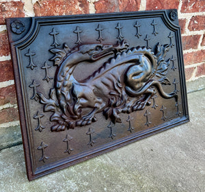 Antique French Cast Iron Fire Back "The Salamander of Francois" Fireplace Hearth