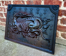 Load image into Gallery viewer, Antique French Cast Iron Fire Back &quot;The Salamander of Francois&quot; Fireplace Hearth