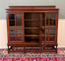 Load image into Gallery viewer, Antique English Jacobean Bookcase Bookshelf Cabinet Wavy 3 Door Glass Mahogany