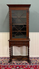 Load image into Gallery viewer, Antique English Oak Jacobean Revival Bookcase Barley Twist Display Cabinet c1890
