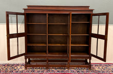 Load image into Gallery viewer, Antique English Jacobean Bookcase Bookshelf Cabinet Wavy 3 Door Glass Mahogany