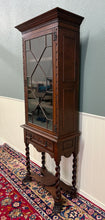 Load image into Gallery viewer, Antique English Oak Jacobean Revival Bookcase Barley Twist Display Cabinet c1890